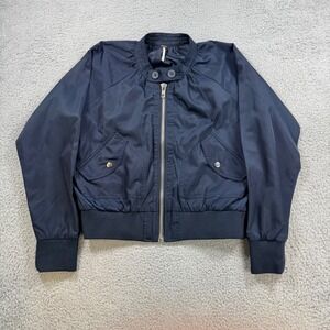 Free People Navy Blue Bomber Jacket Women's Size XS Lightweight Casual Zip Up